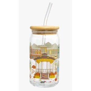 Gilmore Girls Star Hollow Autumn Fall Festival Glass Mug Wit Lid Straw New Boxed